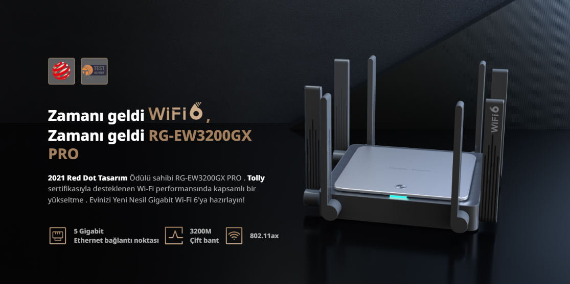 RG-EW3200GX PRO 3200M Wi-Fi 6 ÇİFT BANTLI GİGABİT MESH YÖNLENDİRİCİ